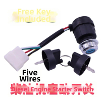 Kunci/suis pemula dengan kunci hidup (key switch) untuk generator diesel, panel lima baris