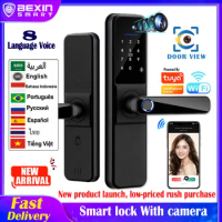 Tuya Wifi Digital Electronic intelligence Door Lock With Biometric Camera Fingerprint Smart Door Lock Card Password Key Unlock