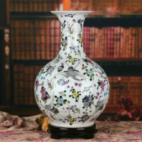 Jingdezhen Ceramic vase Luminescent Powder Pine Crane Year Old Landing Large Vase Creative Chinese Home Decoration vase