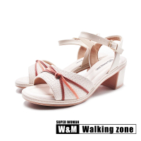 【WALKING ZONE】女 舒適厚底粗跟涼鞋 女鞋(白色)