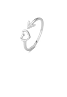 SOEOES 925純銀簡約時尚丘比特箭鏤空心形可調式開口戒指