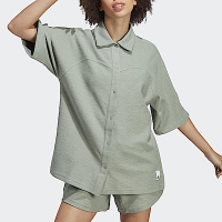 Adidas W LNG LW Shirt [HZ4394] 女 短袖 襯衫 亞洲版 休閒 寬鬆 毛巾布 舒適 灰綠