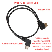 For Zhiyun Crane 2 / Weebill S stabilizer to Canon EOS R / RP or Nikon Z6 / Z7 etc., 35cm Control Cable Type-C to Micro USB(2.0)