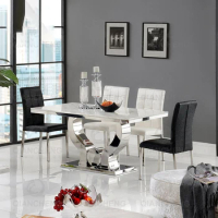 Stainless steel dining table, small unit living room, rectangular dining table, marble dining table and chair combination