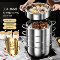 Food Grade Thick 304 Stainless Steel Multi-layer Steamer Household 6 Layer Perforated Flavored Steamer Cooker Boilers