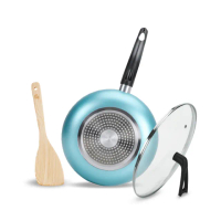 【CookPower 鍋寶】金鑽不沾覆底炒鍋三件組28cm-銀河藍(IH電磁爐適用)