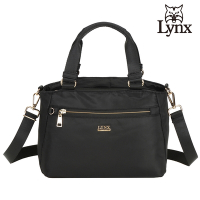 【Lynx】美國山貓輕量尼龍布包多隔層機能兩用包 手提/斜背 黑色