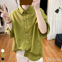 預購 ACheter 蝙蝠袖棉短袖襯衫寬鬆薄款顯瘦純色上衣娃娃衫中長版上衣#116656(3色)