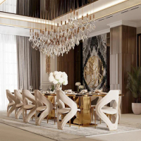 Custom factory luxury exclusive design marble top dining table metal golden long 280 cm dining table