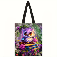 1 piece, Baby Owl Book Printed Linen Bag,Lightweight Shoulder Bag,Shopping Bag,Wedding Birthday Party Favor Bag, Craft Tote Bag