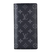【Louis Vuitton 路易威登】經典Monogram Eclipse帆布花紋BRAZZA對折直立長夾(M61697 黑)