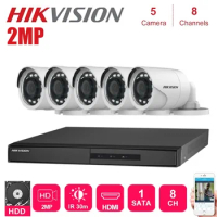 Hikvision 5Pcs Outdoor 2MP 4 In 1 Hd Nachtzicht Camera Met 8 Kanalen Surveillance Network Dvr Cctv Security systeem Kits