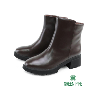 【GREEN PINE】個性造型牛皮中跟女短靴 咖啡色(00187311)