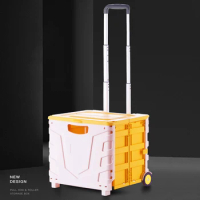 Telescoping Pull Rod Camping Folding Trolley Portable Shopping Carts Outdoor Picnic Camping Trolley Storage Box