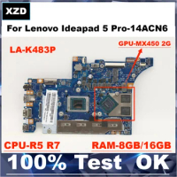 GLA41 LA-K483P Mainboard For Lenovo Ideapad 5 Pro-14ACN6 Laptop Motherboard With R3 R5 R7 CPU.RAM-8GB 16GB.MX450 2G GPU