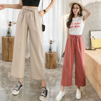 Plus Size S-4XL Wide Leg Long Baggy Pants Women Korean Style Linen Cotton High Waist Straight Cut Loose