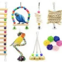 Parrot Toy 12 Piece Set Climbing Ladder Swing Cotton Rope Cuttlefish Bone Bite String Medium and Small Parrot Toy Set