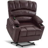 USB Ports Sofa Power Lift Recliner Chair Sofa With Massage and Heat for Big Elderly People Cup Holders Dark Brown) Side Pockets