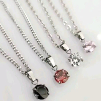 KALUNG LIONTIN PERMATA ANTI KARAT ANTI LUNTUR WANITA TITANIUM BESI PUTIH MONEL