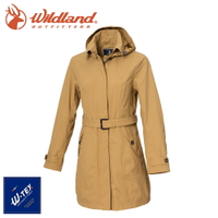 【Wildland 荒野 女 長版防水防風時尚外套《黃卡其》】0A72909/風雨衣/防水外套/大衣