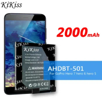 KiKiss Battery 2000mAh for GoPro AHDBT-501 Hero 7 Hero 6 Hero 5 Hero5 Hero6 Hero7 for Go Pro Hero 7 6 5 Black Camera