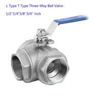 304 Stainless Steel L/T Type 3 Way Female Ball Valve with Mounting Pad 1/2''1/4"3/8''3/4'' Inch