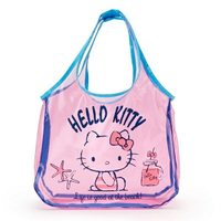 Hello Kitty 防水 手提袋 購物袋 粉紅 透明 PVC 三麗鷗 KT 凱蒂貓 日貨 正版 授權 J01180025