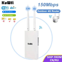 KuWFi Outdoor 4G LTE Router 150Mbps Wireless Wi-Fi Router 4G SIM Card Router Detachable High Gain External Antenna 48V POE RJ45