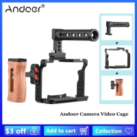 Andoer Camera Video Cage Top Handle Side Wooden Grip Dual Cold Shoe Mount 1/4"for Sony A7IV/A7III/A7II/A7R III/A7R II/A7S II