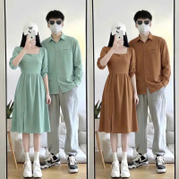 Set Đồ Đôi Nam Nữ Thanh Lịch – Áo Sơ Mi Nam Dài Tay & Váy Dài Nữ Dáng Xòe Đi Chơi Hẹn Hò Công Sở (Nâ