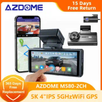 AZDOME M580 Car DVR 5K Dash Cam 4K+1080P Built-in GPS 5GHzWiFi Free APP Emergency Record 24H Parking Monitor WDR Night Vision