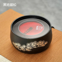 鶯歌燒LQ 電陶爐粉彩淺藍梅竹先春 京都藍地雪櫻 黑地銀松 天目釉金松-黑地銀松