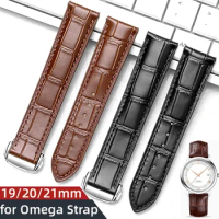 19mm 20mm 21mm Calfskin Genuine Leather Strap for Omega Watch Strap Seamaster Speedmaster 300 Watchband Bracelet Folding Buckle