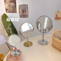 *ins北歐簡約金屬圓形化妝鏡桌面雙面梳妝鏡便攜補妝鏡子