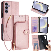 Zipper Wallet Phone Case For Samsung Galaxy S24 S23 S22 S21 Plus S21 Ultra FE Flip Cover Magnet Buckle Leather Case Card Slots