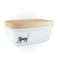 可愛貓咪系列琺瑯奶油盒+木質上蓋 【來雪拼】 【現貨】糖果盒 文具盒 茶包盒