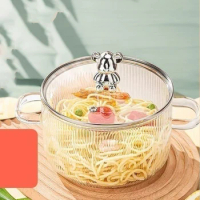 1.6L Thickened High Borosilicate Glass Pot Household Utensils Auxiliary Food Soup Stew Pot Double Ear Instant Noodle Bowl