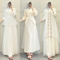 ELENA - Dress brokat / Gamis kondangan Bahan Brukat Tile Bunga Bordir Gamis putih Kasual Kondangan W