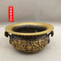 仿古古玩雜項收藏銅器 黃銅如意碗 居家裝飾銅聚寶盆擺件裝飾道具