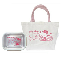 小禮堂 Hello Kitty 不鏽鋼保鮮盒附手提袋 1300ml  (米草莓款)