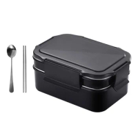 1 Set Stainless Steel Lunch Box Thermal Food Box Office Bento Container (Black)