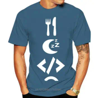Eat Sleep Code Repeat Men Cotton T-Shirt Computer Coder Source Dtat Java Html