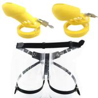 Yellow Chastity Cage CB6000 CB6000S Male Wearable Belt Silicone Cock Cage with 5 Base Ring Penis Cage Adult Game for Men G7-2-28