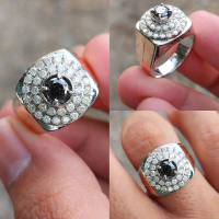 cincin pria perak kombinasi emas swasa berlian hitam