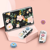 Switch Case Compatible with Nintendo Switch OLED / NS with 4 Flower Joystick Caps