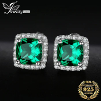 JewelryPalace Created Nano Emerald Stud Earrings 925 Sterling Silver Earrings for Women Gemstones Korean Earings Fashion Jewelry