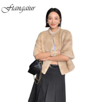 Ftangaiur Winter Coat For Women Import Velvet Mink Fur Coat Women's Horizontal Arrangement Mandarin Collar Real Mink Fur Coats
