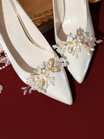 主婚紗法式高跟鞋2024年新款結婚鞋女新娘花朵香檳色婚禮秀禾兩穿