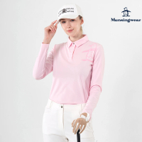 Munsingwear 企鵝牌 女款粉色企鵝大LOGO印花長袖POLO衫 MLUT2B06