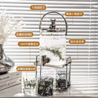 北歐 銀色小熊 玻璃冷水壺 帶水龍頭 大容量水桶 水杯套裝 家用 水果茶 飲料桶